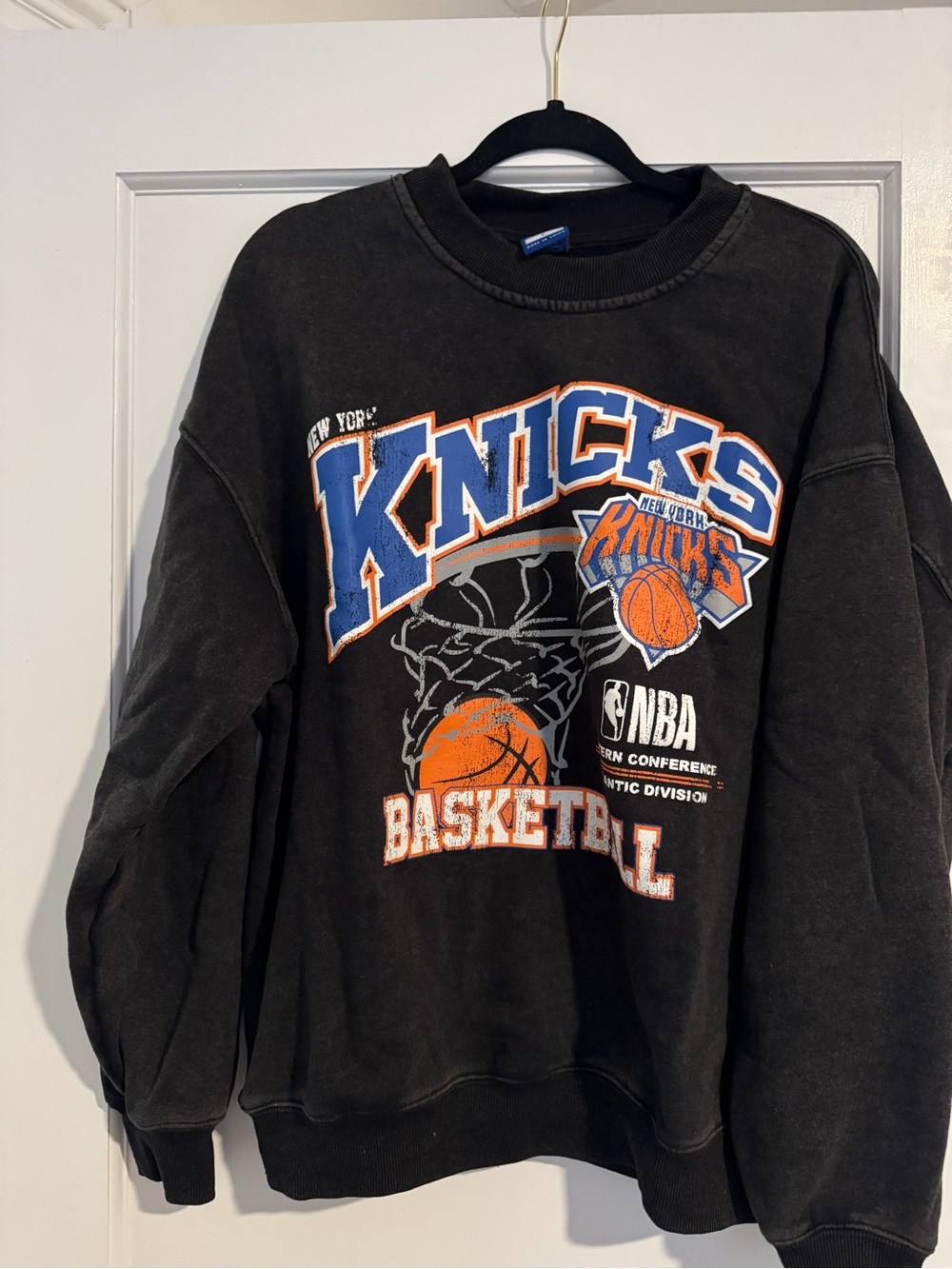 NBA New York Knicks Black Crewneck with Blue & Orange Graphics